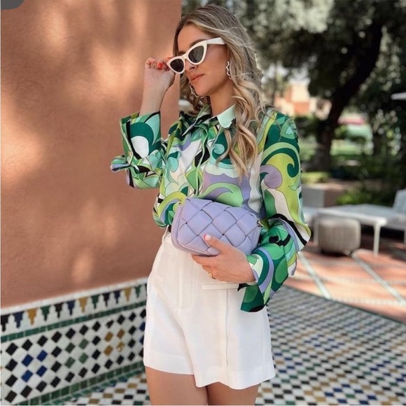Zara Vibrant Green Patterned button down Shirt sz XS nwot , 012 - Picture 6 of 7